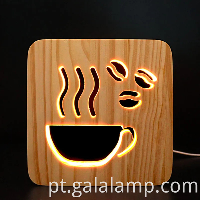 Luz criativa 3D Night, escultura oca de madeira maciça, lâmpada de mesa LED